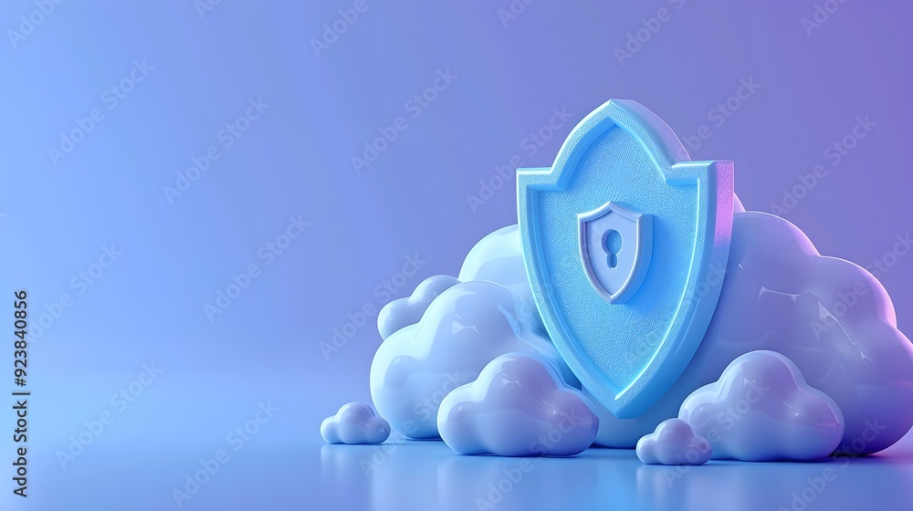 Poster digital cloud security concept with shield icon. cyber protection and data safety in a cloud computi