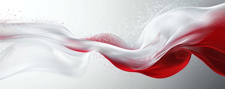Abstract white and red flowing lines background with technological feel