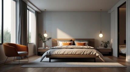 Modern Interior With Bright Wall, Living room, Bed room, kitchen, House Plants