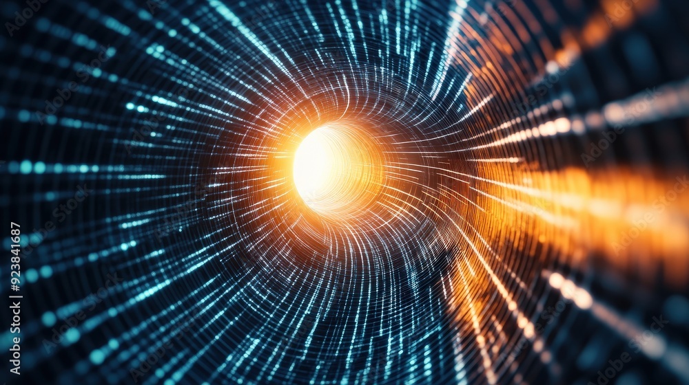 Poster a tunnel of light and dark colors with a bright yellow spot in the middle. the colors are swirling a