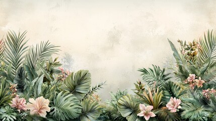 A beautiful tropical background featuring vibrant plants and flowers, perfect for nature-themed designs and creative projects.