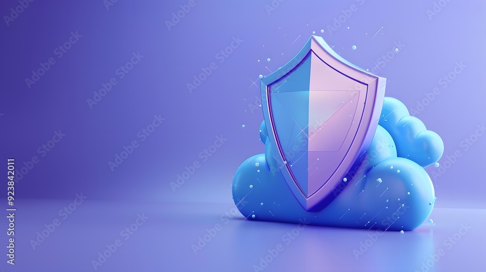 Aufkleber digital shield and cloud icon on a purple background representing cloud security and data protection