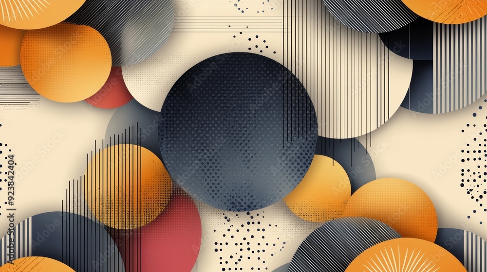 Poster abstract geometric design featuring circles and lines in warm colors, creating a dynamic and modern 