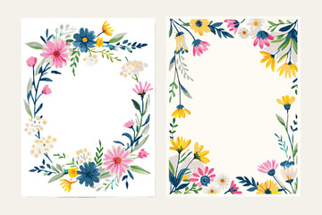 Watercolor floral frame with wildflowers. Hand drawn illustration isolated on transparent background. Vector EPS