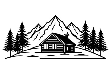 Flat drawing of mountain art vector illustration