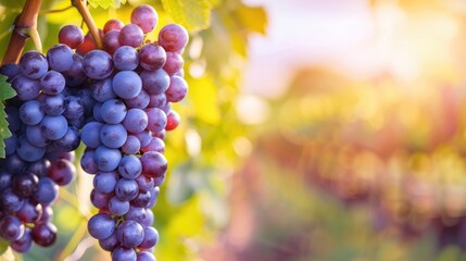Harvesting Season Close up of Ripe Purple Grapes on Vine