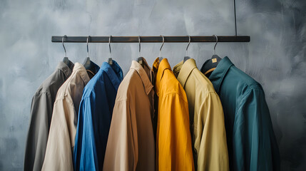 Fototapeta premium Collection of clothes hanging on rack