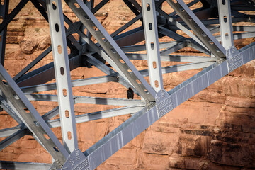 A majestic California condor sitting on the beams of the Navajo Bridge in Arizona, USA. The image...