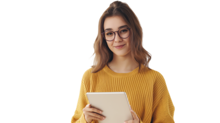 Young Woman Using tablet with Joy