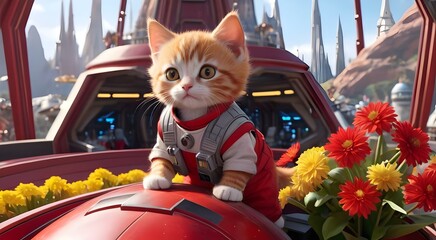 lively orange kitten on exhilarating theme park rides