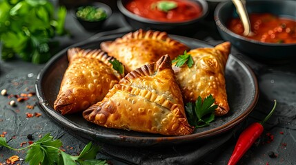 Vegetarian samsa or samosas.Indian special traditional street food punjabi samosa