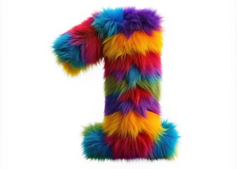 Vibrant multi-colored fur forms the numeral ONE, adding a bright and stylish accent to any design or project with its unique and playful texture.