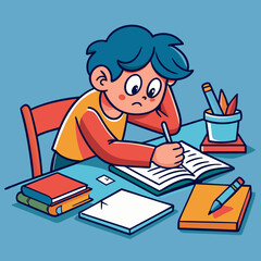 hard to do the homework vector art illustration