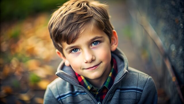 Innocent Smile: Boy in Snow Jacket Looking at the Camera