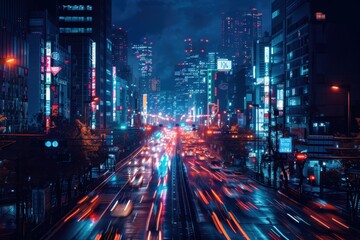 Nighttime Traffic and City Lights in Tokyo