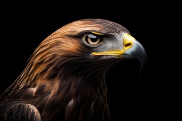 Fototapeta premium Photo of a Golden eagle isolated against a black background, emphasising the Golden eagle's majestic features. Wildlife and conservation concept, space for copy.