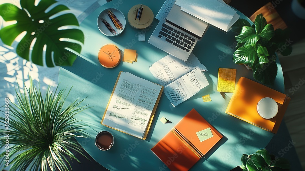 Aufkleber study investment risk flat design top view finance theme 3d render triadic color scheme