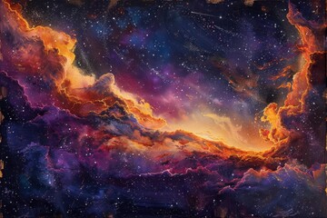 Obraz premium A Cosmic Landscape with Orange Nebulae and Stars