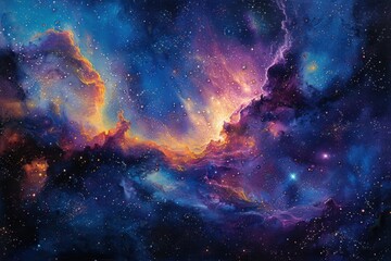 A Cosmic Nebula with Swirling Colors and Scattered Stars