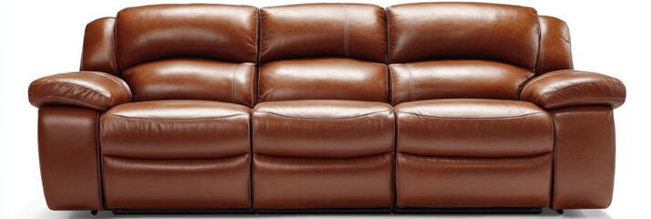 Obraz premium Leather Recliner Sofa: Modern Furniture Interior with Wood Accents in Living Room Setting