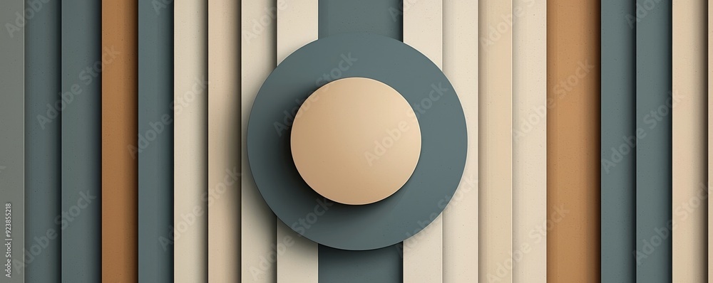 Wall mural abstract background with circular shapes and vertical stripes in muted tones