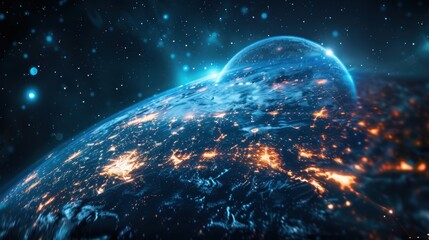 Obraz premium A Close-Up View of Earth From Space at Night with City Lights