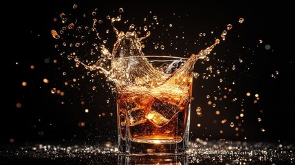 Spilled Shot Glass. Cola Splashing in a Fresh Alcoholic Cocktail Scene