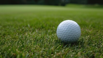 Fototapeta premium Close-Up of a Golf Ball on Lush Green Grass