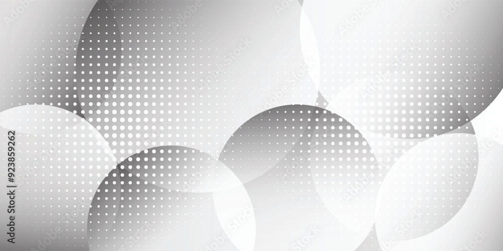 Poster abstract background with circles and halftone dots pattern. grey and white backdrop modern vector ba