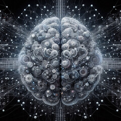 Obraz premium A digital brain intertwined with intricate circuits shines amidst a network of connections