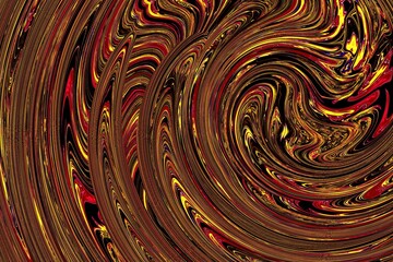 A swirl of red and gold colors with a black background