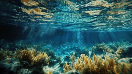 Obraz premium Underwater Coral Reef with Sunlight Rays