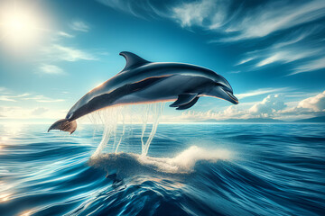 Fototapeta premium a single dolphin leaping out of the water