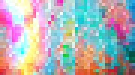 A colorful pixelated background with a rainbow of colors. The image is abstract and has a vibrant, energetic feel to it