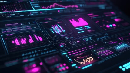 Obraz premium A computer monitor displays a variety of colorful graphs and numbers