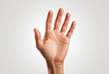 Close up male hand reach and ready to help or receive. Gesture isolated on white background. Ai generated image.