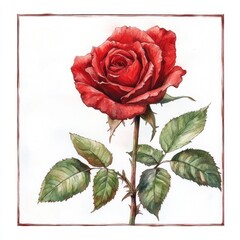 Single Red Rose, Watercolor Painting