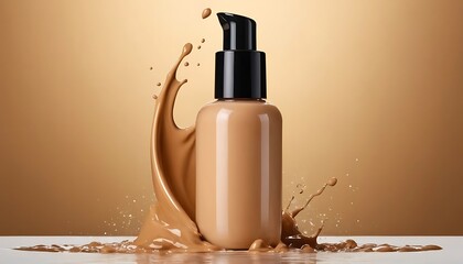 Naklejka premium Bottles of makeup foundation and samples on color background6