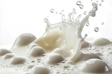 white milk splash with bubbles on top, isolated, white background