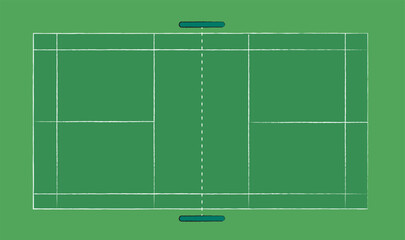 Badminton Court Illustration with Markings and Net. Court markings simple vector illustration.