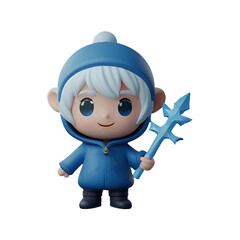 3D Chibi Jack Frost wearing a blue shirt and white hair has a transparent background, which is convenient to use.