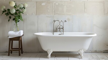 Fototapeta premium A chipped and stained bathtub awaiting refinishing.