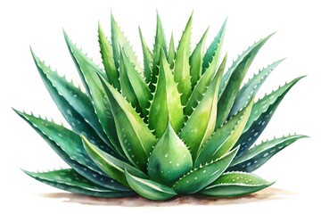 Fototapeta premium Watercolor succulent. Botanical illustration, tropical green plants. Haworthia, aloe isolated white background 