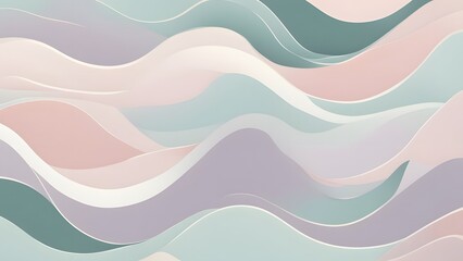 A modern background with overlapping waves in muted pastels like blush mint and lavender, AI Generated