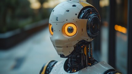 Fototapeta premium Robot Supervising Home Repairs: A 16:9 image of a robot supervising or even performing repairs in a smart home, using advanced tools and sensors.