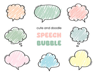 Hand drawn color crayon speech bubble frame set stylish handwritten speech bubble freehand decoration.
