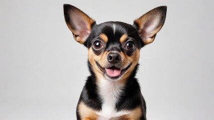 Portrait of Black and Tan Chihuahua dog on grey background