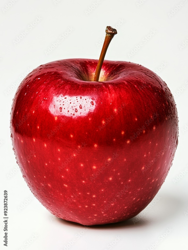 Canvas Prints Fresh Red Apple Isolated on White Background - A close-up of a fresh, red apple with water droplets on its surface, symbolizing health, vitality, knowledge, and a natural, delicious treat.