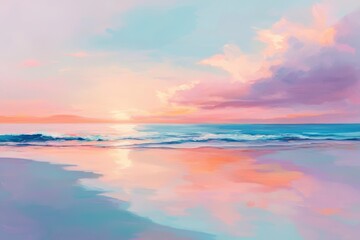 Fototapeta premium Tranquil pastel sunset serene beach landscape