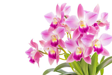 Fototapeta premium A captivating depiction of Dendrobium orchids in a pot, beautifully isolated on a clean transparent background, showcasing their stunning colors and natural beauty.
